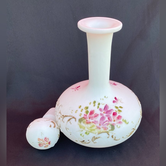 Antique Victorian Glass Decanter Barber Bottle Hand Painted Intact with Stopper - Picture 9 of 12